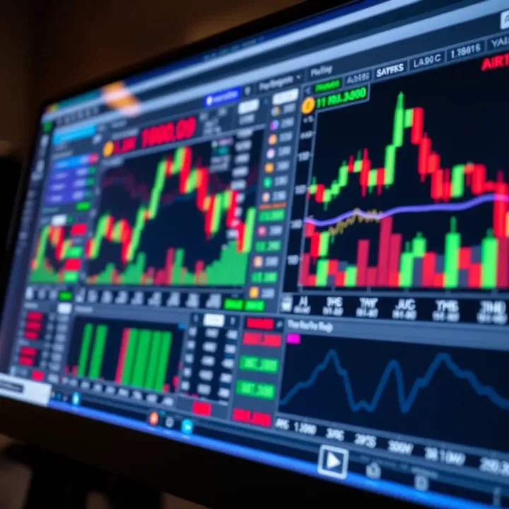 Forex Trading Platform Interface with Currency Pairs and Charts Computer screen displaying forex trading platform with various currency pairs and charts