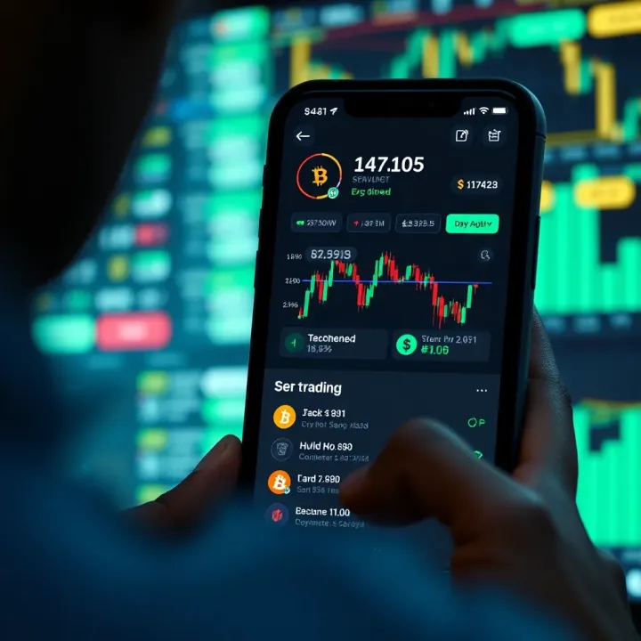 Cryptocurrency Trading App Interface User interface showcasing cryptocurrency trading options on a mobile device
