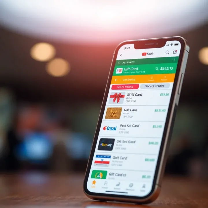 Secure Interface of a Gift Card Trading Application Secure mobile app interface displaying gift card trading options
