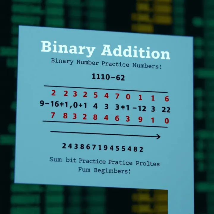Visual Guide to Binary Addition Diagram explaining binary addition with visual representation of carry over and sum bits