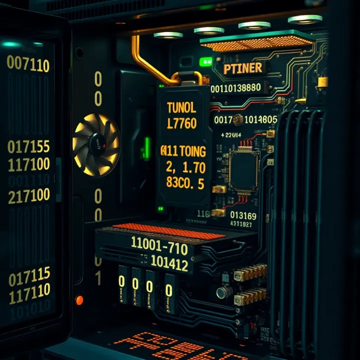 Relationship Between Binary Code and Computer Hardware Visual depiction showing the connection between binary code and electronic circuits inside a computer