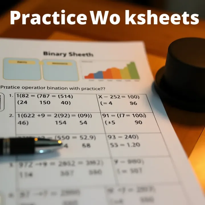 Sample math worksheet featuring binary operation questions with space for answers and notes