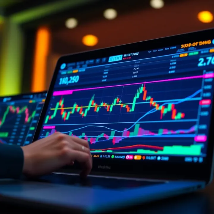 Digital interface showing trading charts and binary options indicators