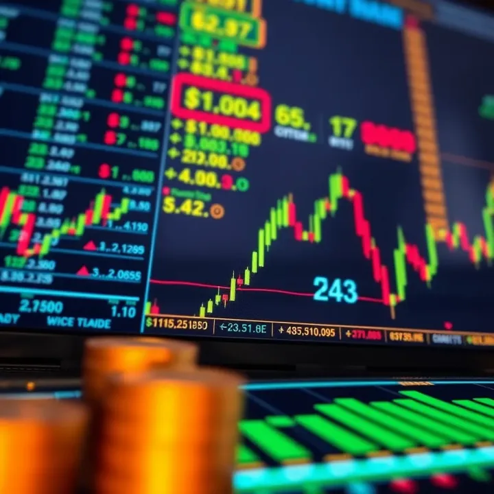 Illustration of Nigerian financial market with currency symbols and trading icons