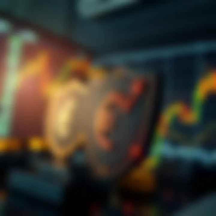 Visual Representation of Forex Risk Management Strategies Conceptual graphic of risk management in forex with shields and currency symbols