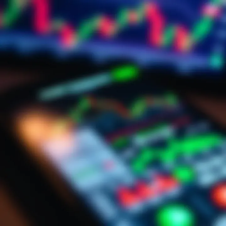 Mobile phone screen displaying various financial charts and trading graphs