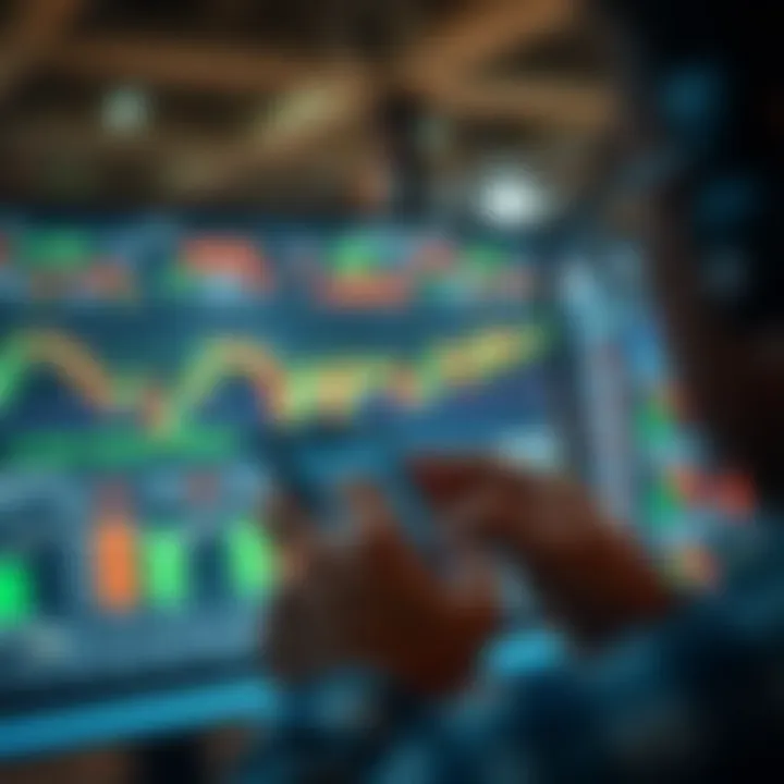 User navigating a mobile trading application interface showing stock charts and market data
