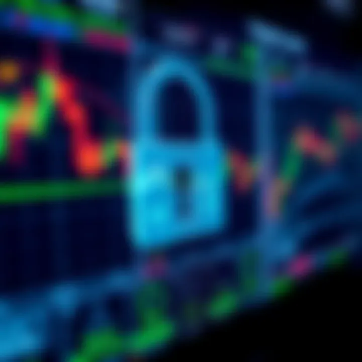 Security Measures in Trading Applications for Investor Protection Lock symbol overlaying a digital screen representing security in online trading