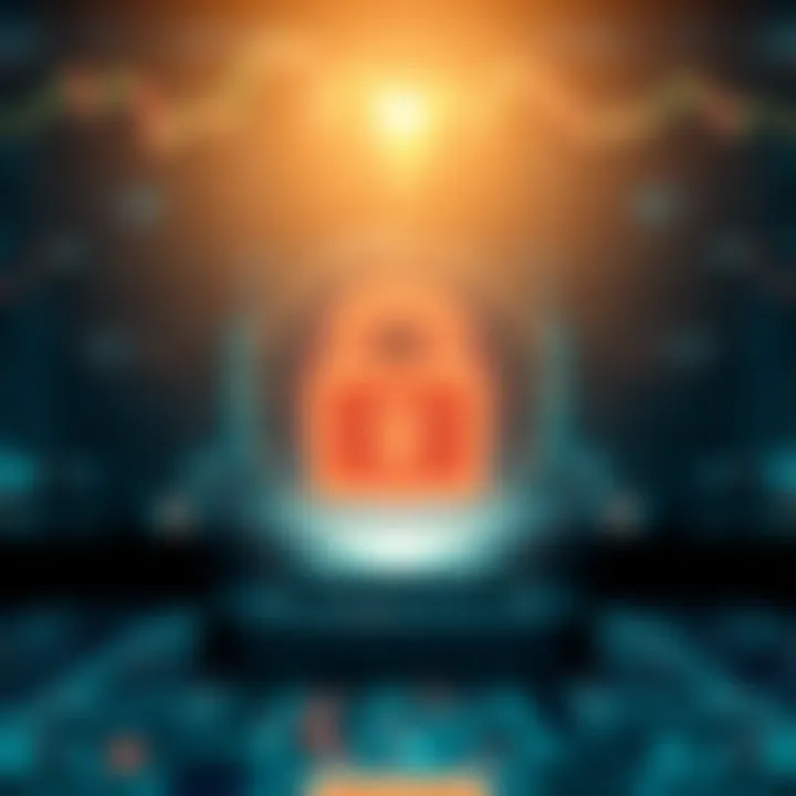 Illustration of secure digital transaction with encryption symbol representing cybersecurity in forex trading platforms