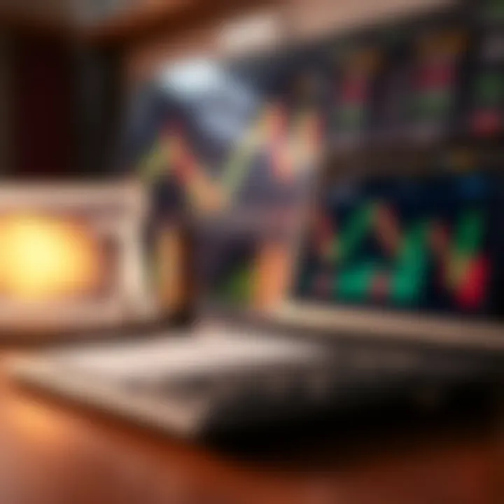 Conceptual illustration of risk management tools and forex charts representing disciplined trading