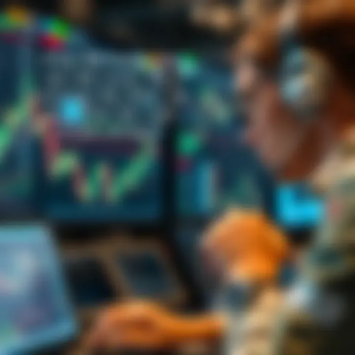 Inspiring Focus for Effective Forex Trading Focused trader analyzing multiple currency graphs with encouraging quotes overlay