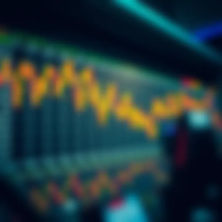 Graph showing currency pairs exchange rates fluctuating in forex market