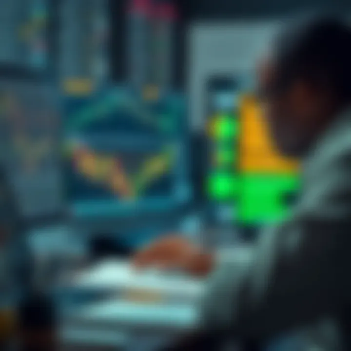 Illustration of a trader analyzing charts with risk management tools and Nigerian financial regulations symbols