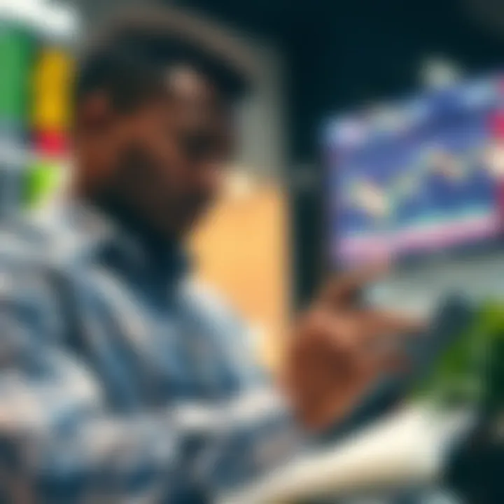 Visual guide showing a person analyzing forex trading strategies on a digital tablet with PDF resources