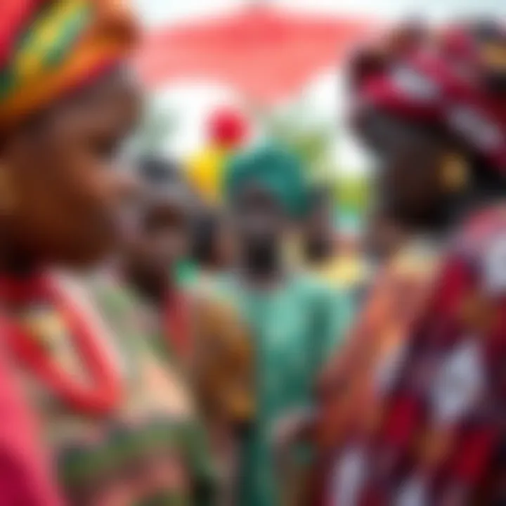 Gender Diversity and Social Contexts in Nigerian Society Cultural symbols and community gathering illustrating gender diversity and inclusion in Nigerian society