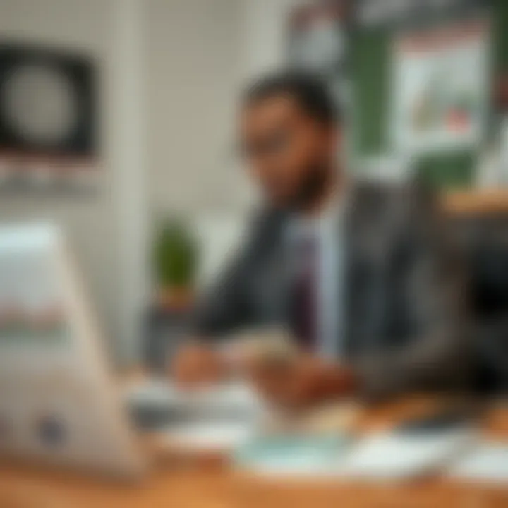 Business owner analyzing risk factors with charts and local currency on desk