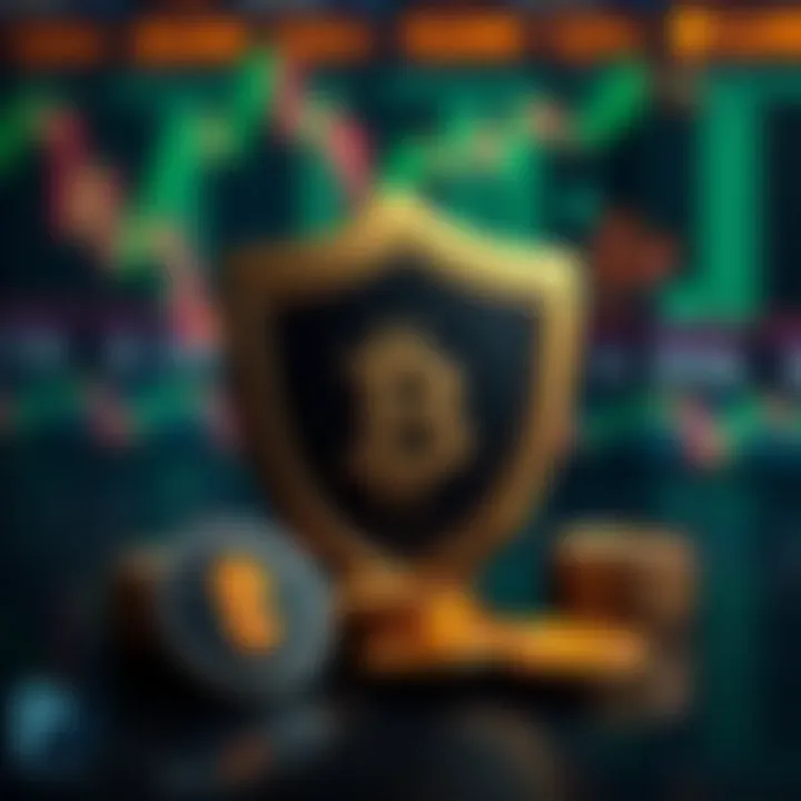 Representation of secure cryptocurrency wallets alongside a shield symbolizing protection and security