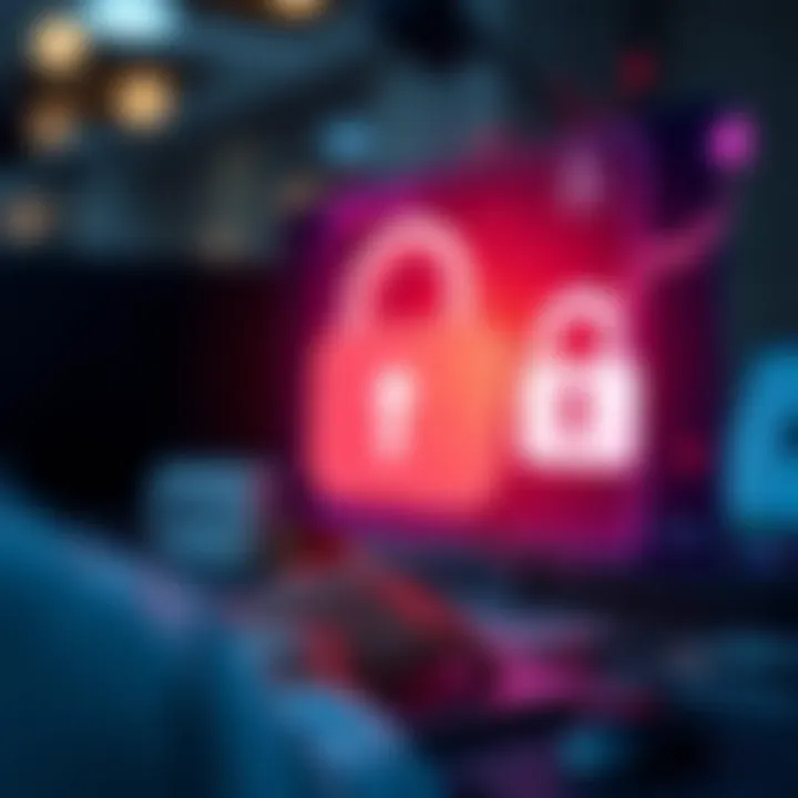 Safe and Secure Gift Card Trading Transactions Illustration showing secure online transaction with gift cards, including digital locks and currency symbols