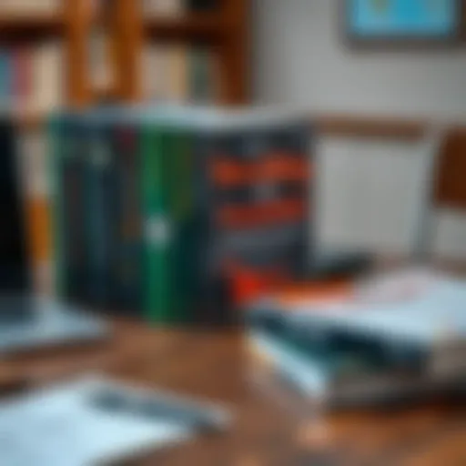 Essential Forex Trading Books for Nigerian Beginners Collection of essential forex trading books on a wooden table with a laptop and notepad