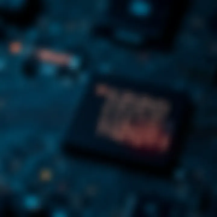 Visual representation of data storage using binary digits forming patterns on a computer chip