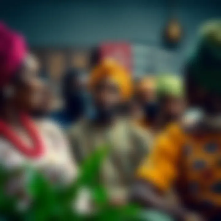 Illustration depicting diverse individuals expressing varied gender identities in a supportive environment reflecting Nigerian cultural elements
