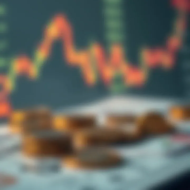 Illustration of forex trading graph with rising and falling currency values
