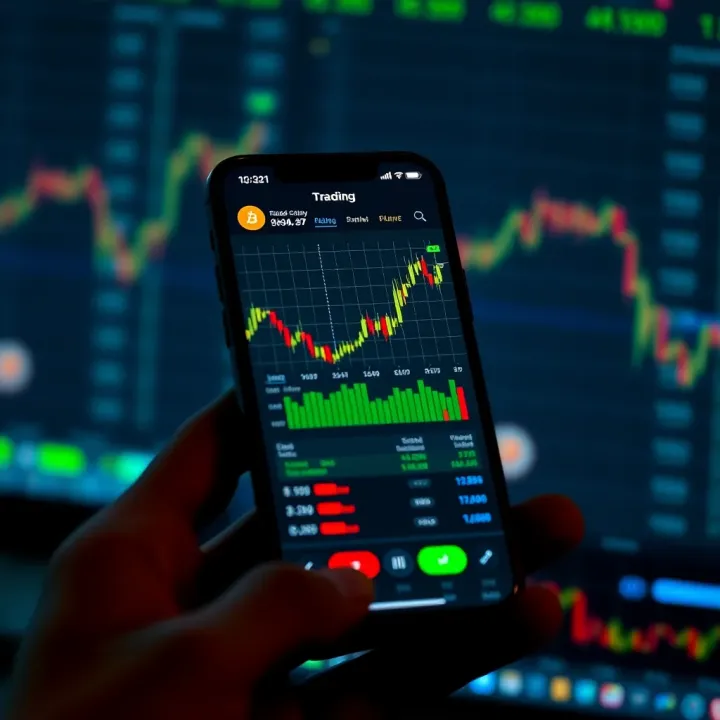 Secure Cryptocurrency Trading App Interface Smartphone displaying a secure cryptocurrency trading app interface with charts and analytics