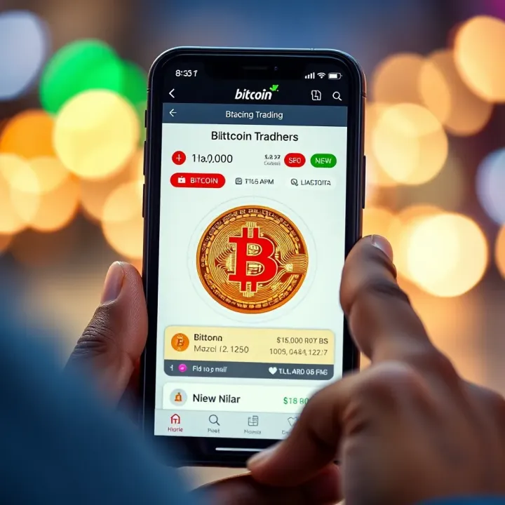 Mobile phone displaying a secure Bitcoin trading app interface with Nigerian naira symbol