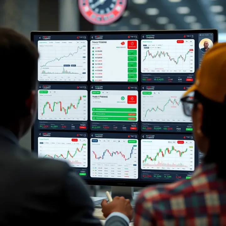 Interface showcasing various copy trading platforms with performance charts and trader profiles