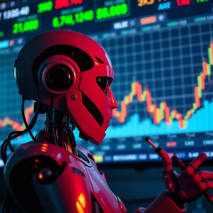 Automated forex trading robot analyzing currency charts with digital interface in the background