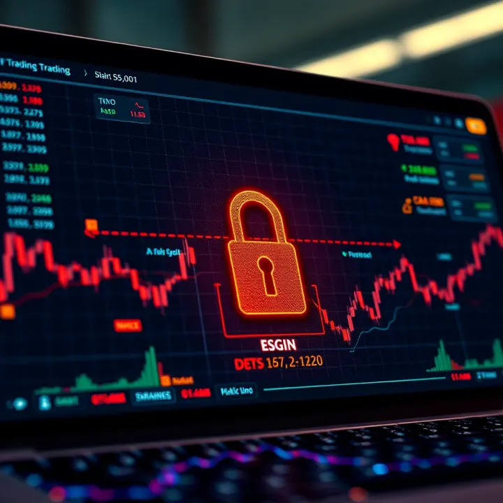 Secure login screen for an online trading platform highlighting encryption and data protection
