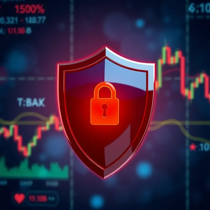 Security shield icon over a digital background representing protection in online trading
