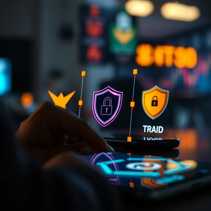 Secure financial transaction on a smartphone showing encryption symbols and protective shield icons