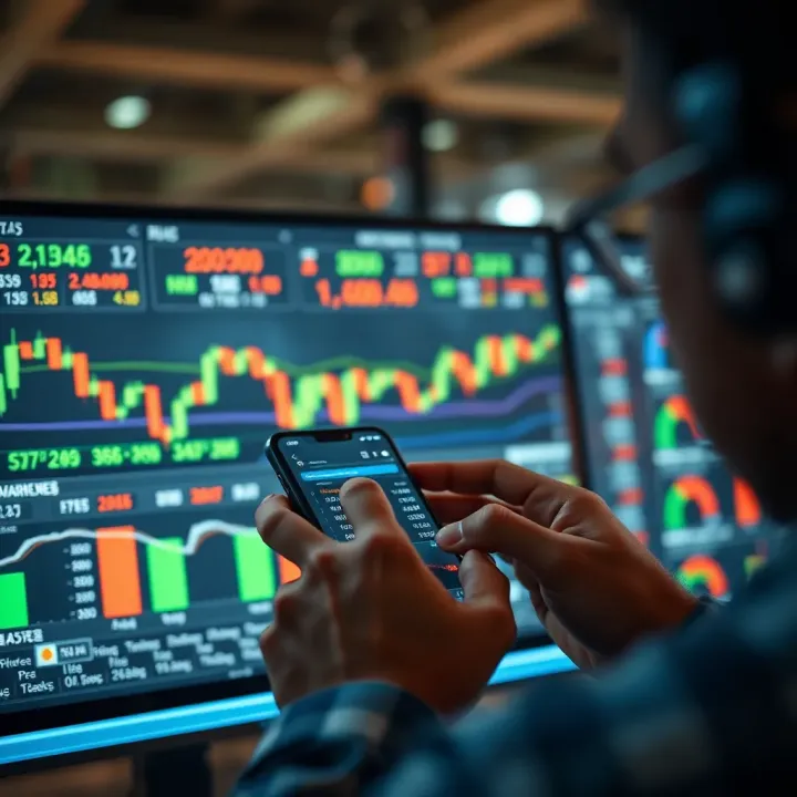 User navigating a mobile trading application interface showing stock charts and market data