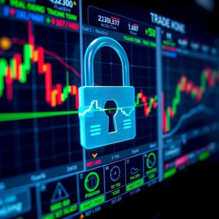 Lock symbol overlaying a digital screen representing security in online trading