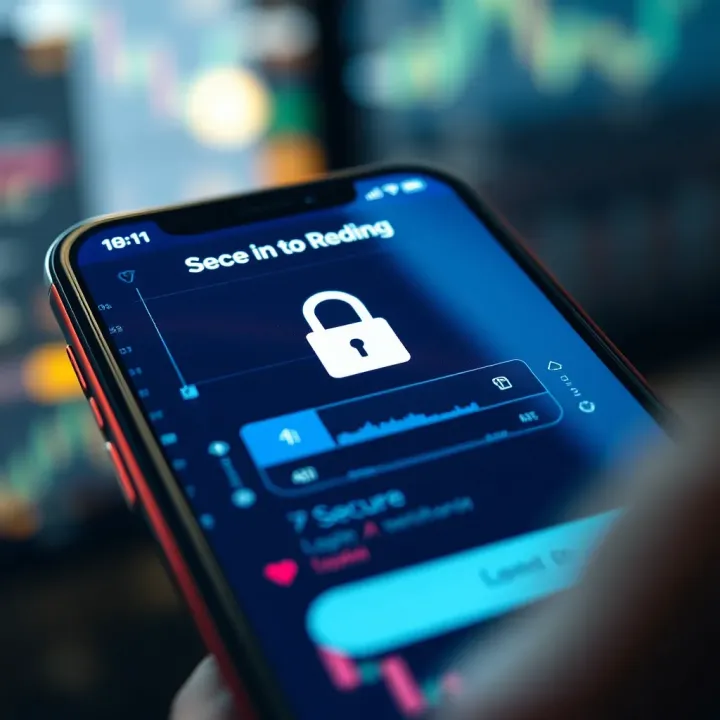 Secure login screen on a trading app highlighting encryption and user privacy features