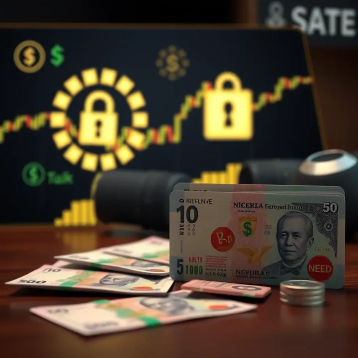 Safe Deposit Methods for Binary Options Trading in Nigeria Secure online transaction illustration showing digital payment icons and Nigerian currency notes