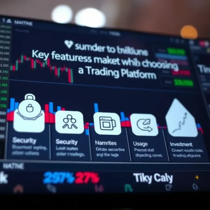 Graphic depicting key features to evaluate when selecting a trading platform with icons representing security, usability, and investment options