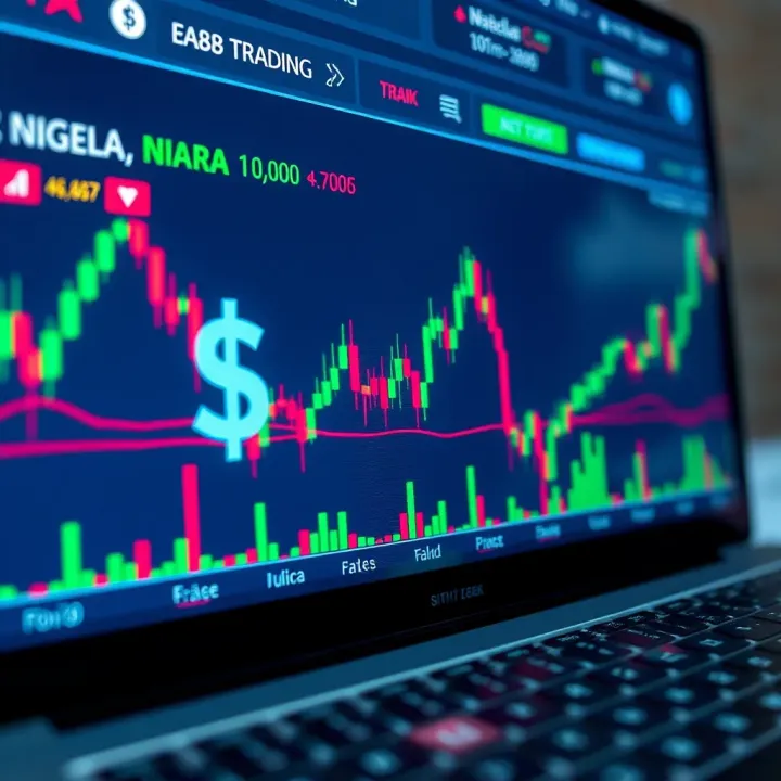 Digital Currencies and Trading Trends in Nigeria Illustration of digital currencies with Nigerian Naira symbols and trading graphs on a digital screen