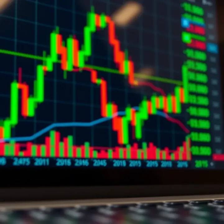 Chart displaying forex market trends with candlestick patterns and moving averages