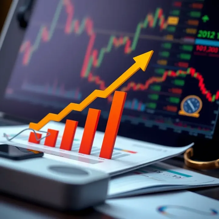 Conceptual illustration of risk management and trading plan elements with upward trend arrows