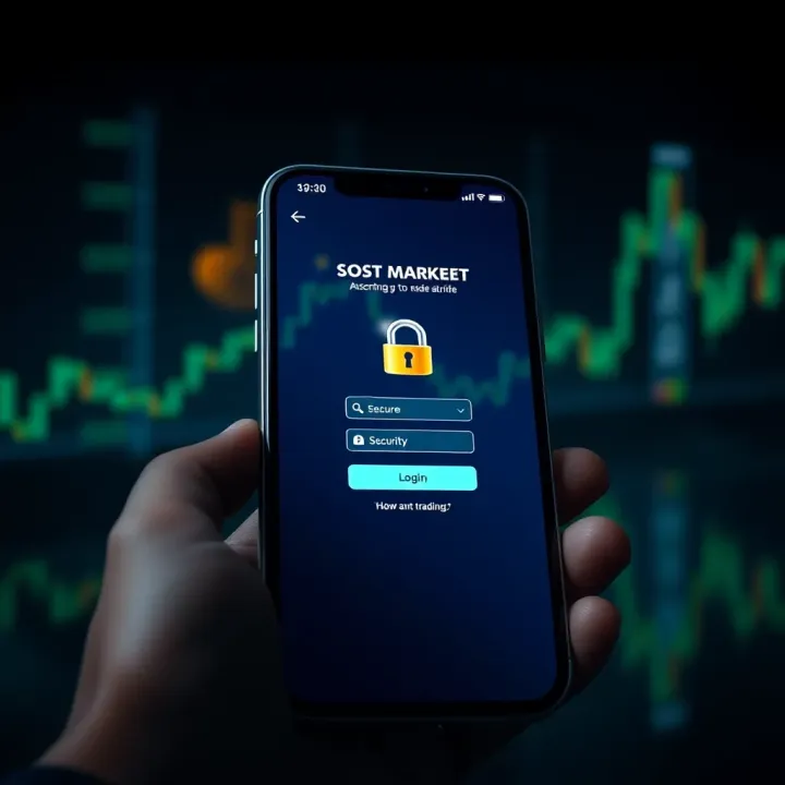 Emphasizing Security Features in Forex Trading Applications for Nigerian Users Secure login screen on a smartphone showing encryption and security features for forex trading