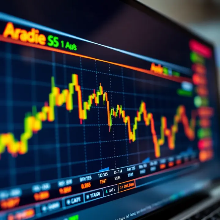 Graph showing currency exchange rate fluctuations on a digital trading platform