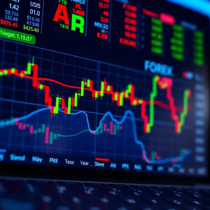 Illustration of currency pairs and market chart showing forex trading activity