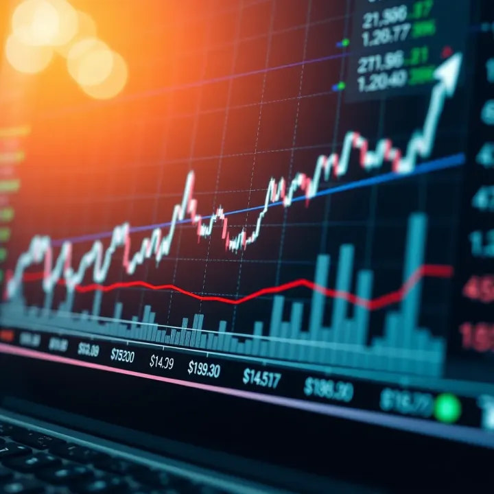 Chart displaying fluctuating currency exchange rates with upward trend lines