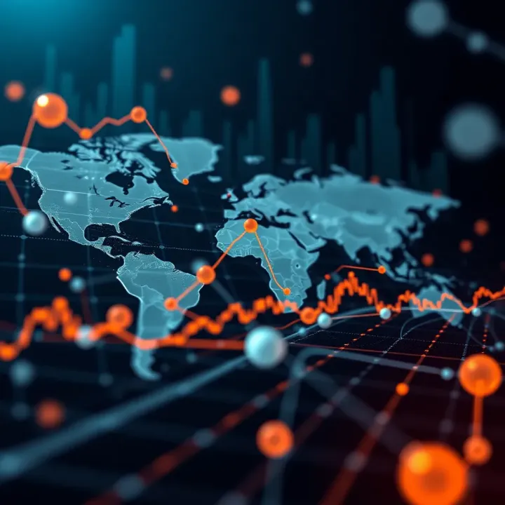 Global Financial Market Connectivity and Data Visualisation Abstract representation of global financial markets with connectivity lines and data points