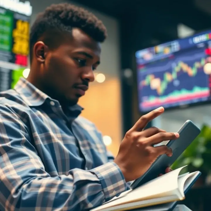 Visual guide showing a person analyzing forex trading strategies on a digital tablet with PDF resources
