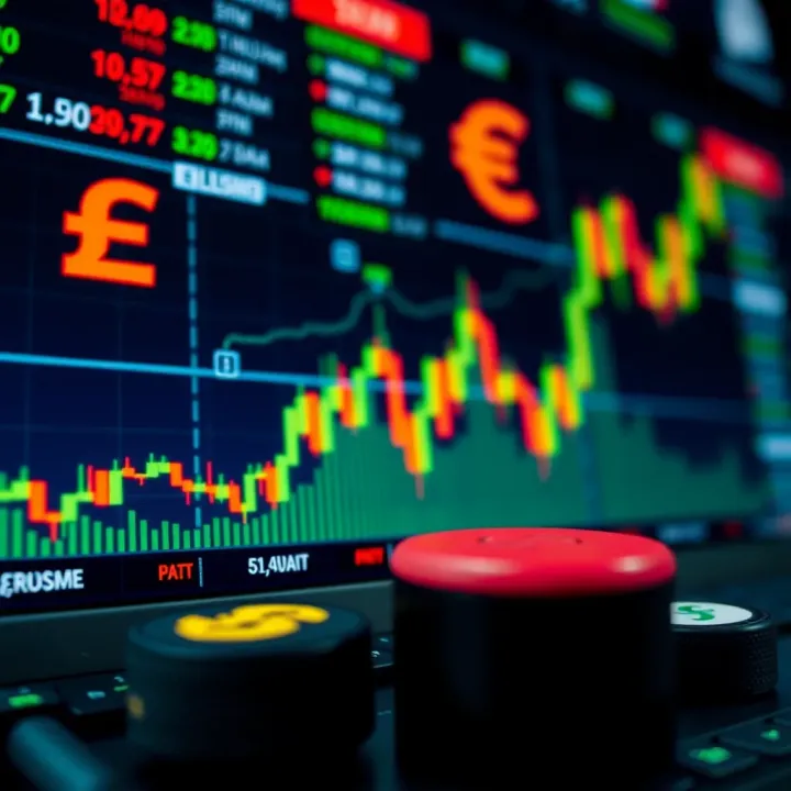 Illustration of forex trading charts and currency symbols representing global financial markets