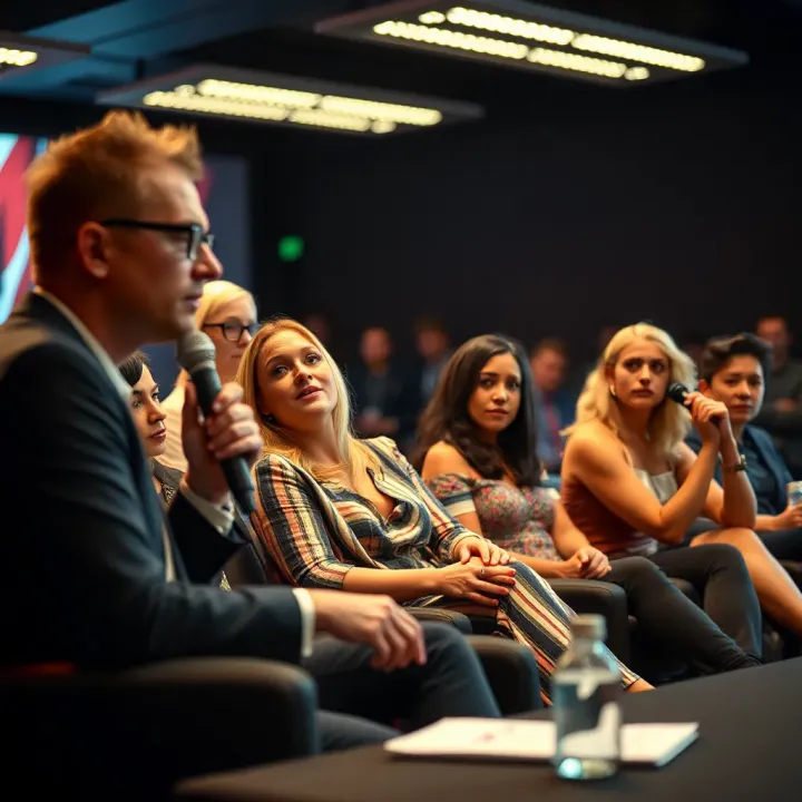 A vibrant panel discussion featuring influential non-binary figures discussing social change and gender identity