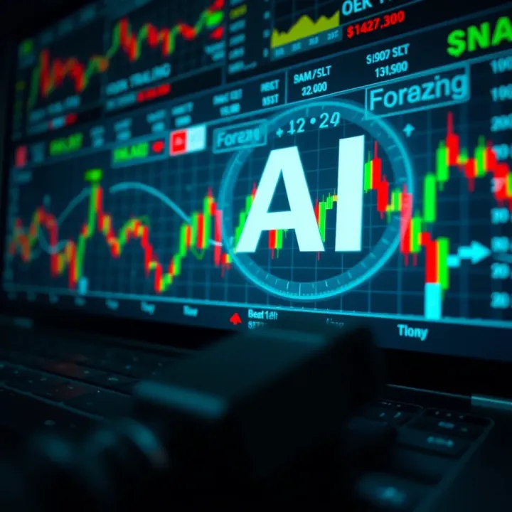 Integration of AI Technology with Forex Market Trading Strategies Conceptual representation of AI technology integrating with forex market strategies on a digital interface